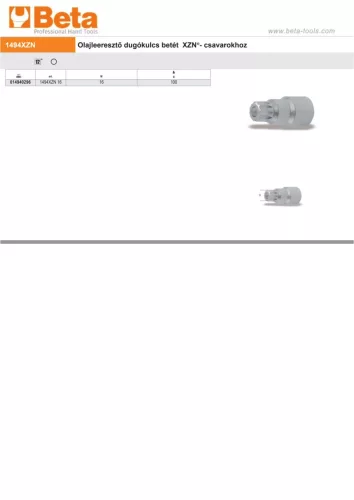 Beta 1494XZN 16 Olajleeresztő dugókulcs betét XZN®- csavarokhoz