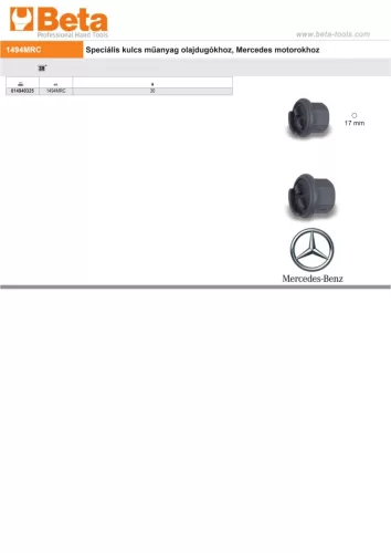 Beta 1494MRC Speciális kulcs műanyag olajdugókhoz, Mercedes motorokhoz