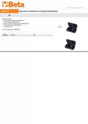 Beta 1494T/C5 Speciális kulcs műanyag olajdugókhoz