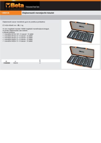 Beta 1495/C6 Olajleeresztő menetjavító készlet