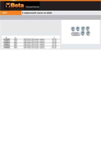 Beta 1495T 6db olajleeresztő csavar és alátét 20x1,50mm
