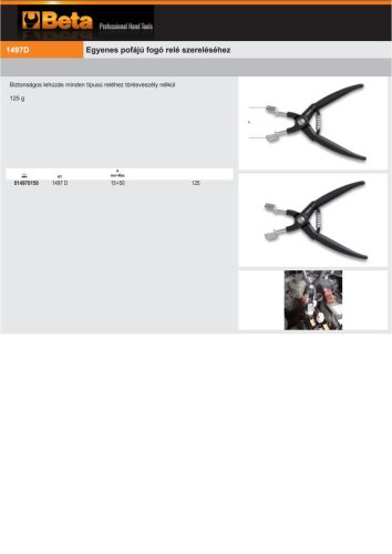 Beta 1497D Egyenes pofájú fogó relé szereléséhez