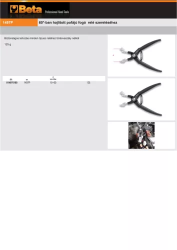 Beta 1497P 60°-ban hajlított pofájú fogó relé szereléséhez