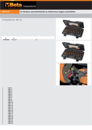 Beta 1497/C23 23 darabos szerszámkészlet az elektromos dugasz szerelésére