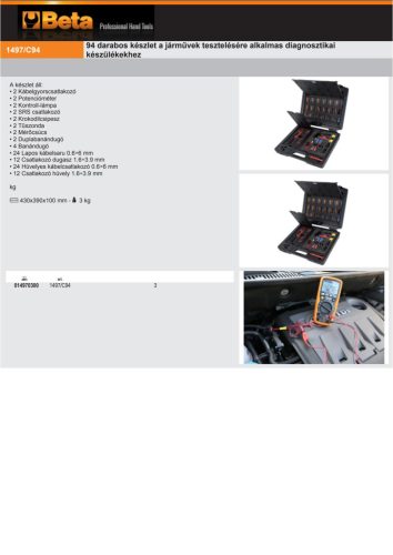 Beta 1497/C94 94 darabos készlet a járművek tesztelésére alkalmas diagnosztikai készülékekhez