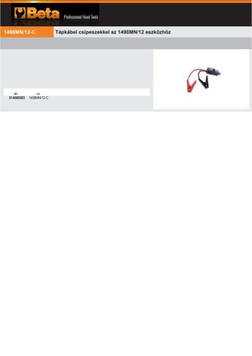 Beta 1498MN/12-C Tápkábel csipeszekkel a Beta 498MN/12 eszközhöz