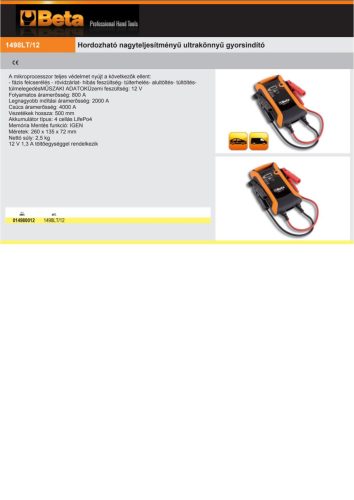 Beta 1498LT/12 Hordozható nagyteljesítményű ultrakönnyű gyorsindító
