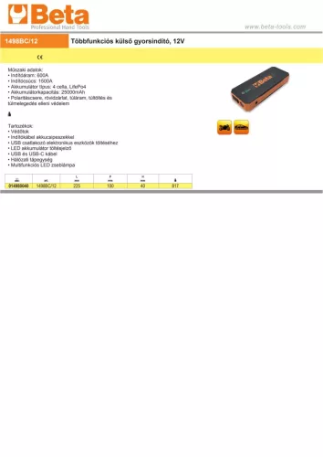 Beta 1498BC/12 Többfunkciós külső gyorsindító, 12V