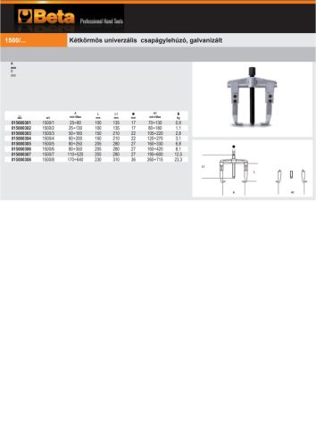 Beta 1500/2 Kétkörmös univerzális csapágylehúzó, galvanizált 25÷130mm