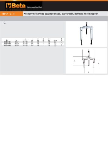Beta 1501/1 Keskeny kétkörmös csapágylehúzó, galvanizált, barnított körömhegyek 25÷130mm