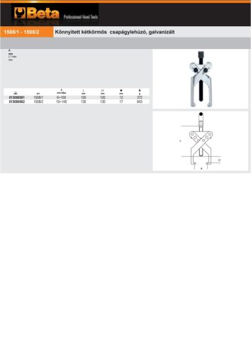 Beta 1508/1 Könnyített kétkörmös csapágylehúzó, galvanizált 6÷100mm