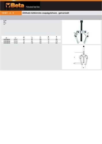 Beta 1515/1 Állítható kétkörmös csapágylehúzó, galvanizált 60mm