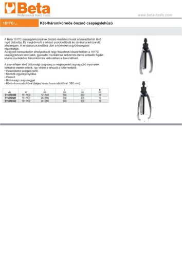 Beta 1517C/1 Két-/háromkörmös önzáró csapágylehúzó 20-180mm