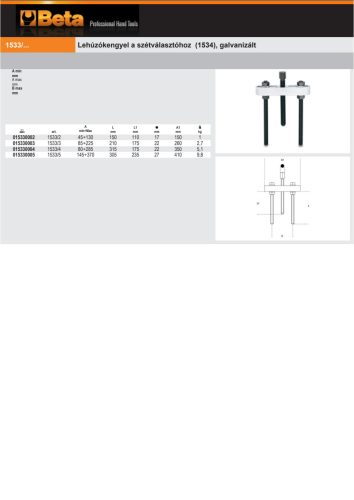 Beta 1533/5A Lehúzókengyel a szétválasztóhoz (1534), galvanizált 100-360mm