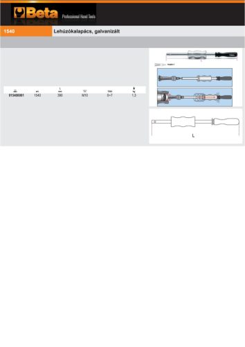Beta 1540 Lehúzókalapács, galvanizált