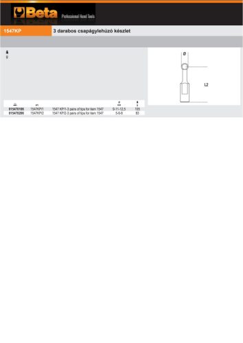 Beta 1547KP/1 3 darabos golyós csapágylehúzó készlet a Beta 1547/1 termékhez