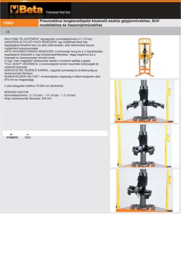 Beta 1550U Pneumatikus lengéscsillapító kiszerelő eszköz gépjárművekhez, SUV modellekhez és haszonjárművekhez