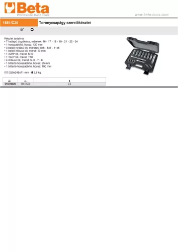 Beta 1551/C20 Toronycsapágy szerelőkészlet