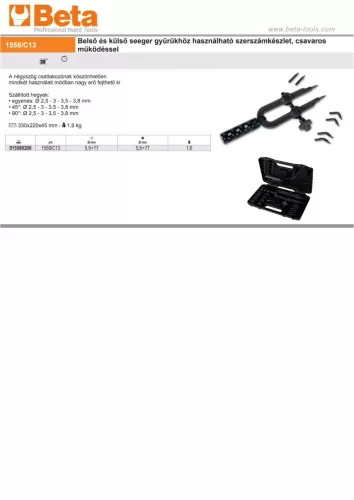 Beta 1558/C13 Belső és külső seeger gyűrűkhöz használható szerszámkészlet, csavaros működéssel