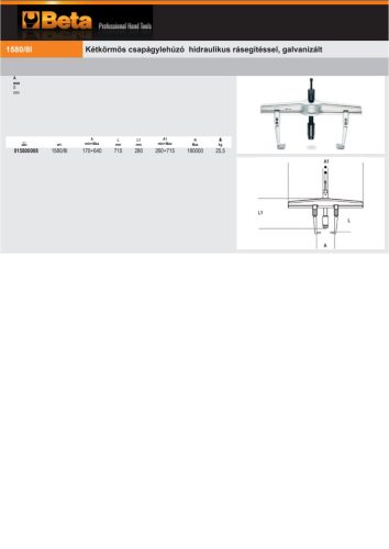 Beta 1580/8I Kétkörmös csapágylehúzó hidraulikus rásegítéssel, galvanizált