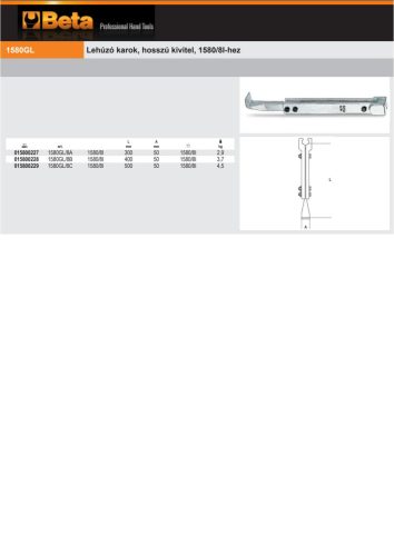 Beta 1580GL/8A Lehúzó karok, hosszú kivitel, a Beta 1580/8I termékhez 300mm
