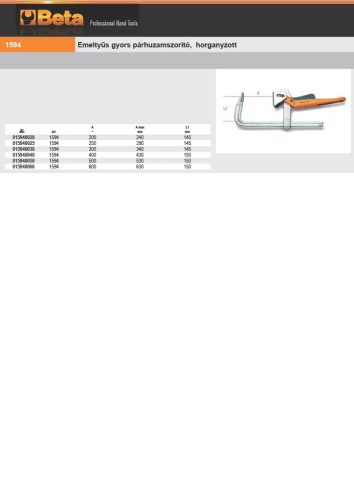 Beta 1594 Emeltyűs gyors párhuzamszorító, horganyzott 200mm