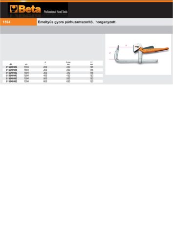 Beta 1594 Emeltyűs gyors párhuzamszorító, horganyzott 200mm