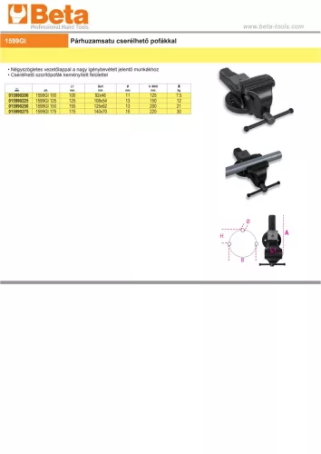 Beta 1599GI Párhuzamsatu cserélhető pofákkal 100mm