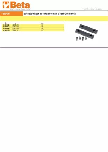 Beta 1599GR Szorítópofapár és tartalékcsavar a 1599GI satuhoz 100mm