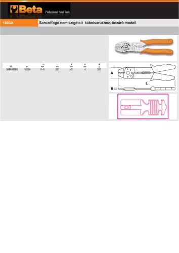 Beta 1603A Saruzófogó nem szigetelt kábelsarukhoz, önzáró modell
