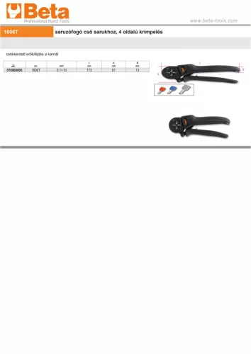 Beta 1606T Saruzófogó cső sarukhoz, 4 oldalú krimpelés