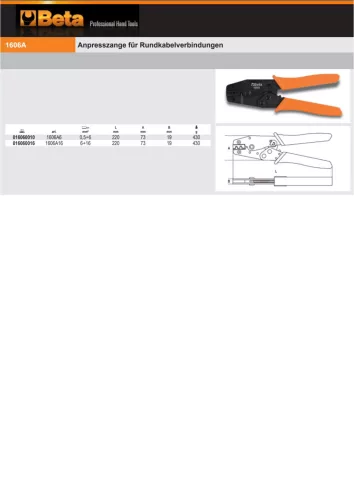 Beta 1606A16 Krimpelőfogó cső alakú csatlakozókhoz