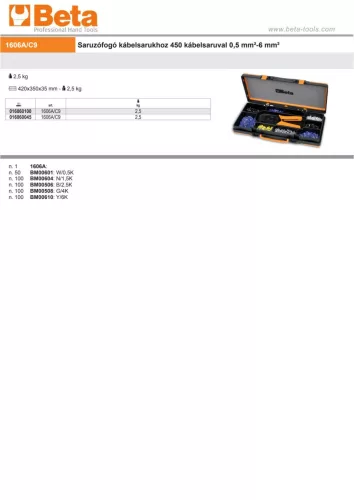 Beta 1606A/C9 Saruzófogó kábelsarukhoz 450 kábelsaruval 0,5 mm²-6 mm²