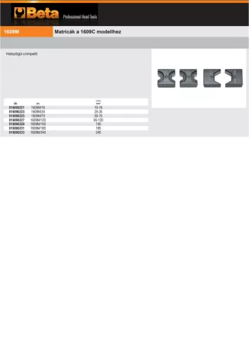 Beta 1609M/150 Matricák a 1609C modellhez 150mm2