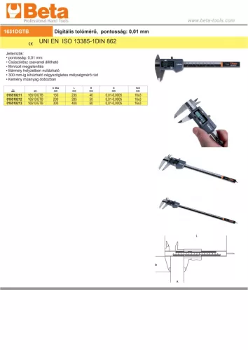 Beta 1651DGTB Digitális tolómérő,  pontosság: 0,01 mm 150mm