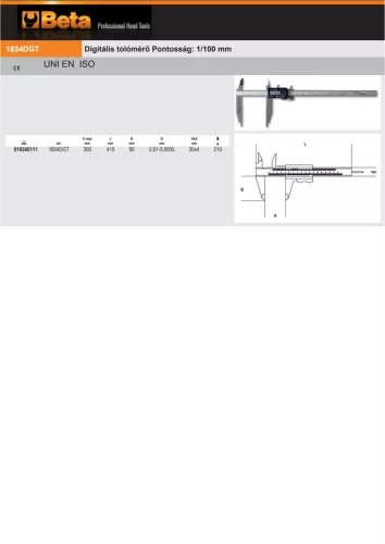 Beta 1654DGT Digitális tolómérő Pontosság: 1/100 mm 300mm