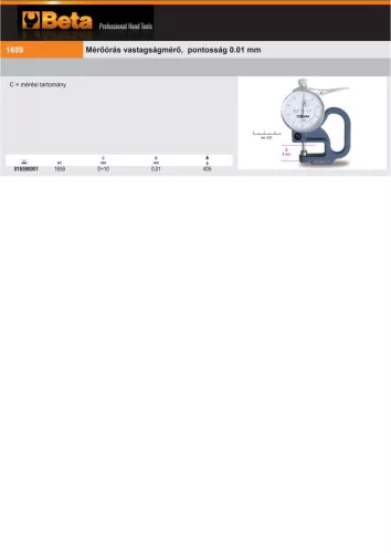 Beta 1659 Mérőórás vastagságmérő, pontosság 0.01 mm 0-10mm