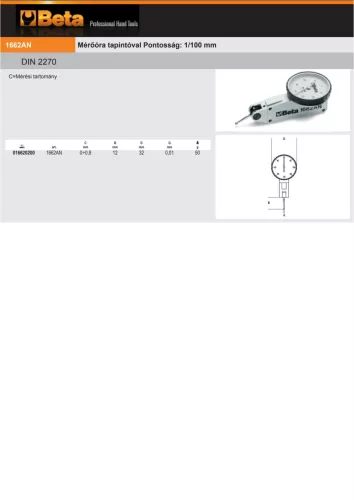 Beta 1662AN Mérőóra tapintóval Pontosság: 1/100 mm