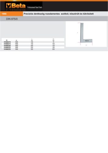 Beta 1666 Precíziós derékszög rozsdamentes acélból, köszörült és tükrösített 100mm