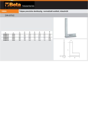 Beta 1668A Talpas precíziós derékszög normalizált acélból, köszörült 100mm