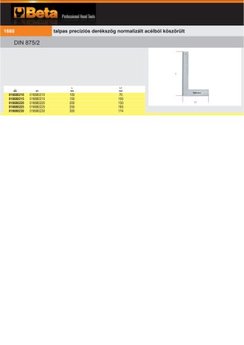 Beta 1668 Talpas precíziós derékszög normalizált acélból köszörült 100mm