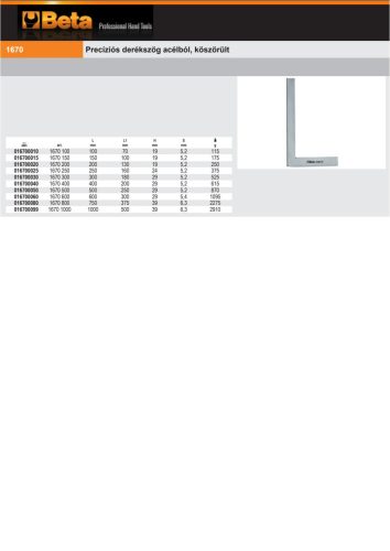 Beta 1670 Precíziós derékszög acélból, köszörült 500mm