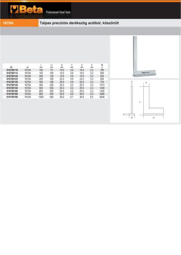 Beta 1670A Talpas precíziós derékszög acélból, köszörült 100mm