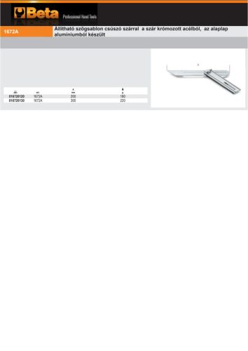 Beta 1672A Állítható szögsablon csúszó szárral a szár krómozott acélból, az alaplap alumíniumból készült 200mm
