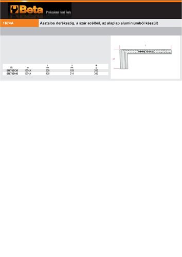 Beta 1672A Állítható szögsablon csúszó szárral a szár krómozott acélból, az alaplap alumíniumból készült 300mm
