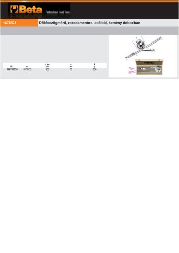 Beta 1678/C3 Dőlésszögmérő, rozsdamentes acélból, kemény dobozban