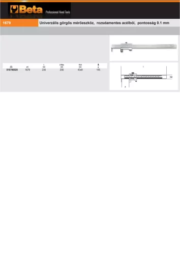 Beta 1679 Univerzális görgős mérőeszköz, rozsdamentes acélból, pontosság 0.1 mm 200mm