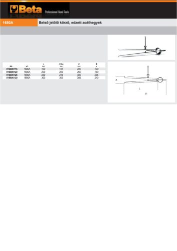 Beta 1680A Belső jelölő körző, edzett acélhegyek 250mm