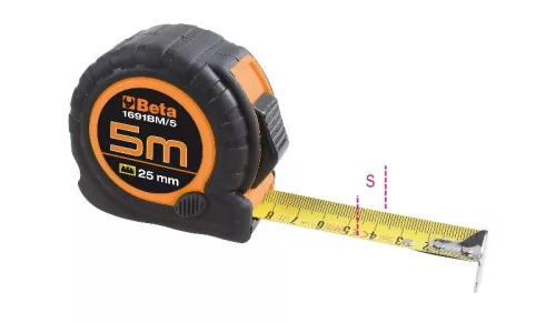 Beta 1691BM Mérőszalag kétkomponensű, ütésálló ABS ház acélszalag II. pontossági osztály 5m