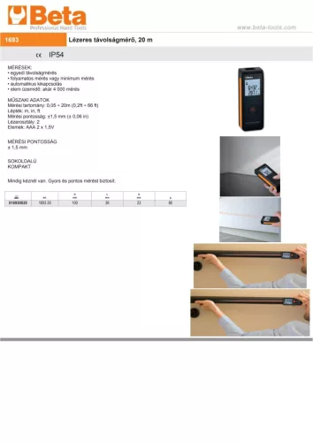 Beta 1693 Lézeres távolságmérő, 20 m